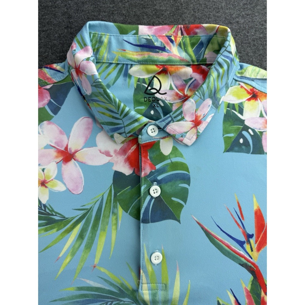 Deolax Golf Polo Shirt Mens‎ Sz XL Loud Tropical Plant Print Performance Stretch - Picture 9 of 16